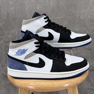 Nike Air Jordan 1 Mid SE Shoes Mens 10 Black White Blue Basketball 852542-102